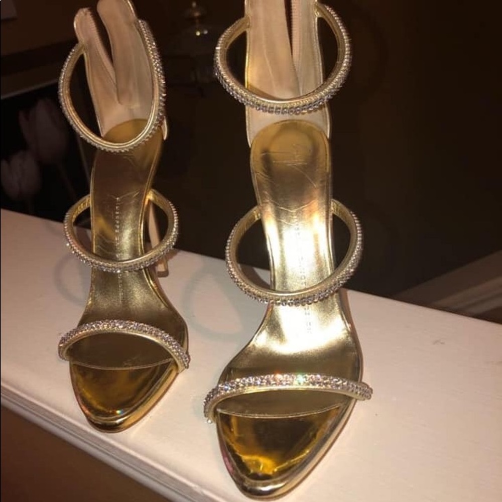 Giuseppe Zanotti Gold/Crystal Strappy Stilettos - Picture 1 of 4
